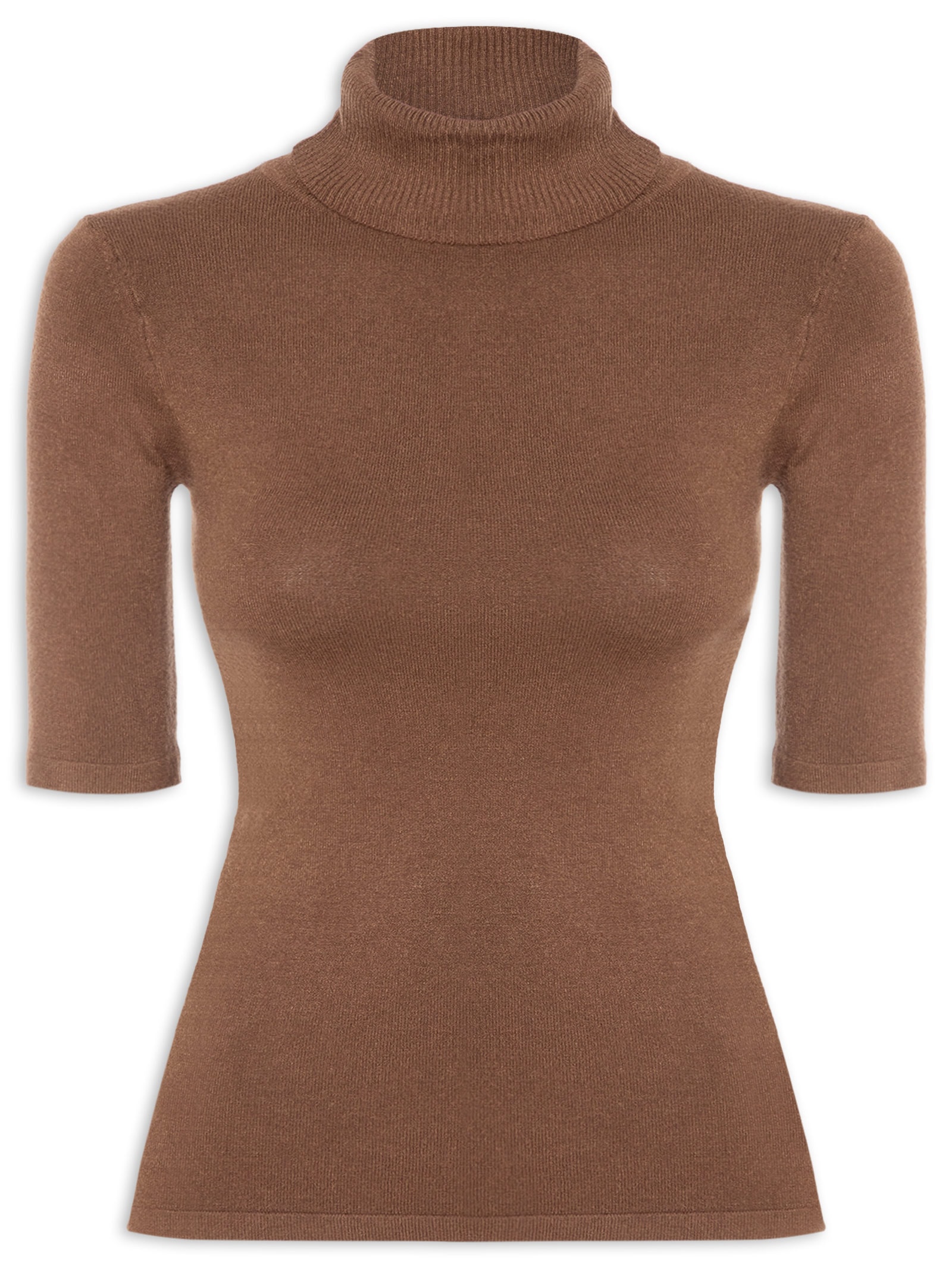 Blusa Feminina Tricot Gola Alta – Marrom Basiq