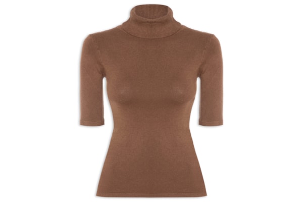 Blusa Feminina Tricot Gola Alta – Marrom