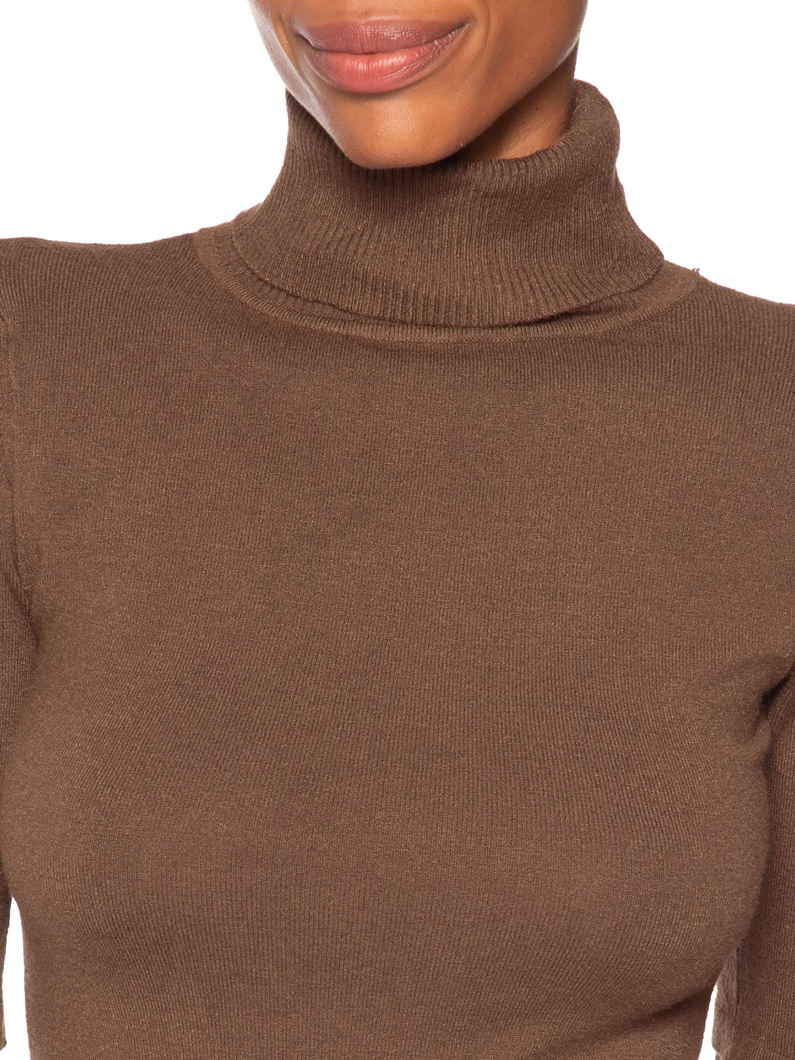 Blusa Feminina Tricot Gola Alta – Marrom Basiq