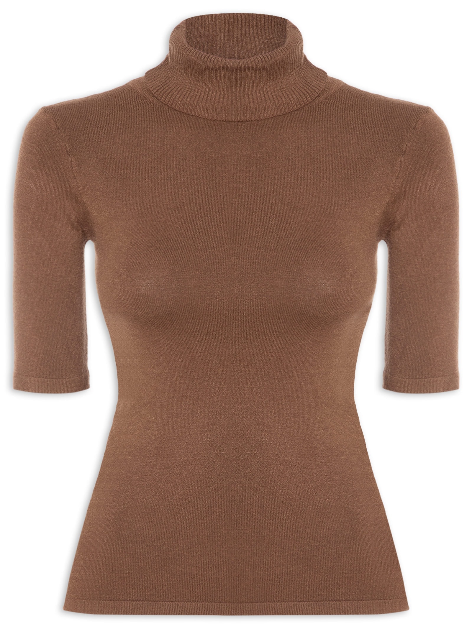 Blusa Feminina Tricot Gola Alta – Marrom Basiq