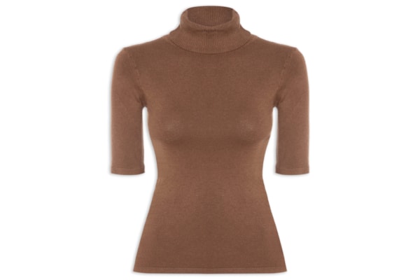 Blusa Feminina Tricot Gola Alta – Marrom