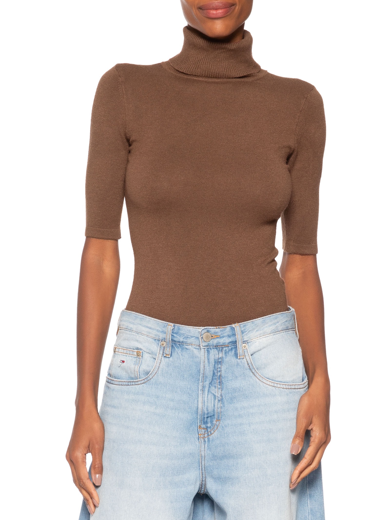 Blusa Feminina Tricot Gola Alta – Marrom Basiq