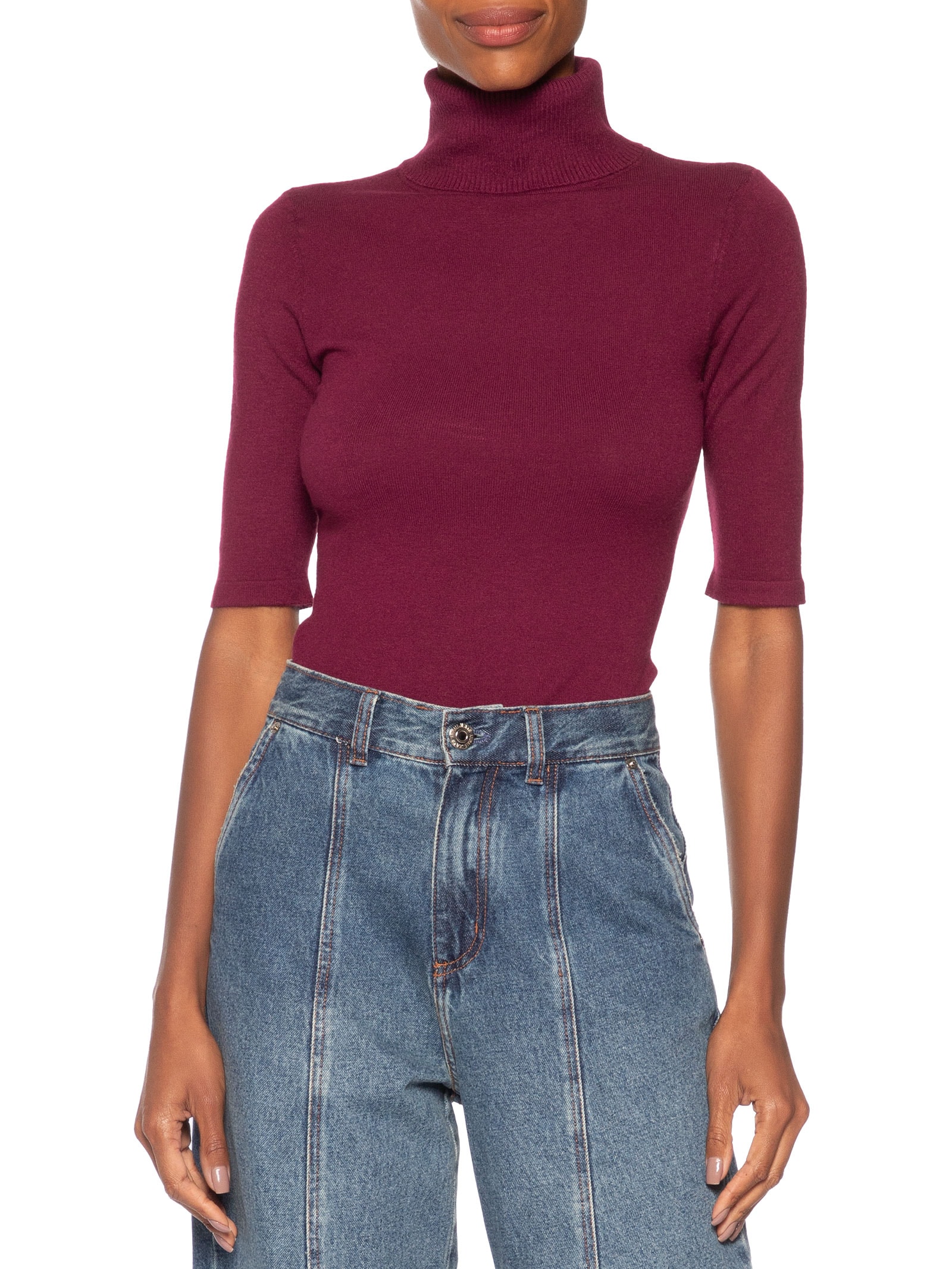 Blusa Feminina Tricot Gola Alta – Vermelho Basiq