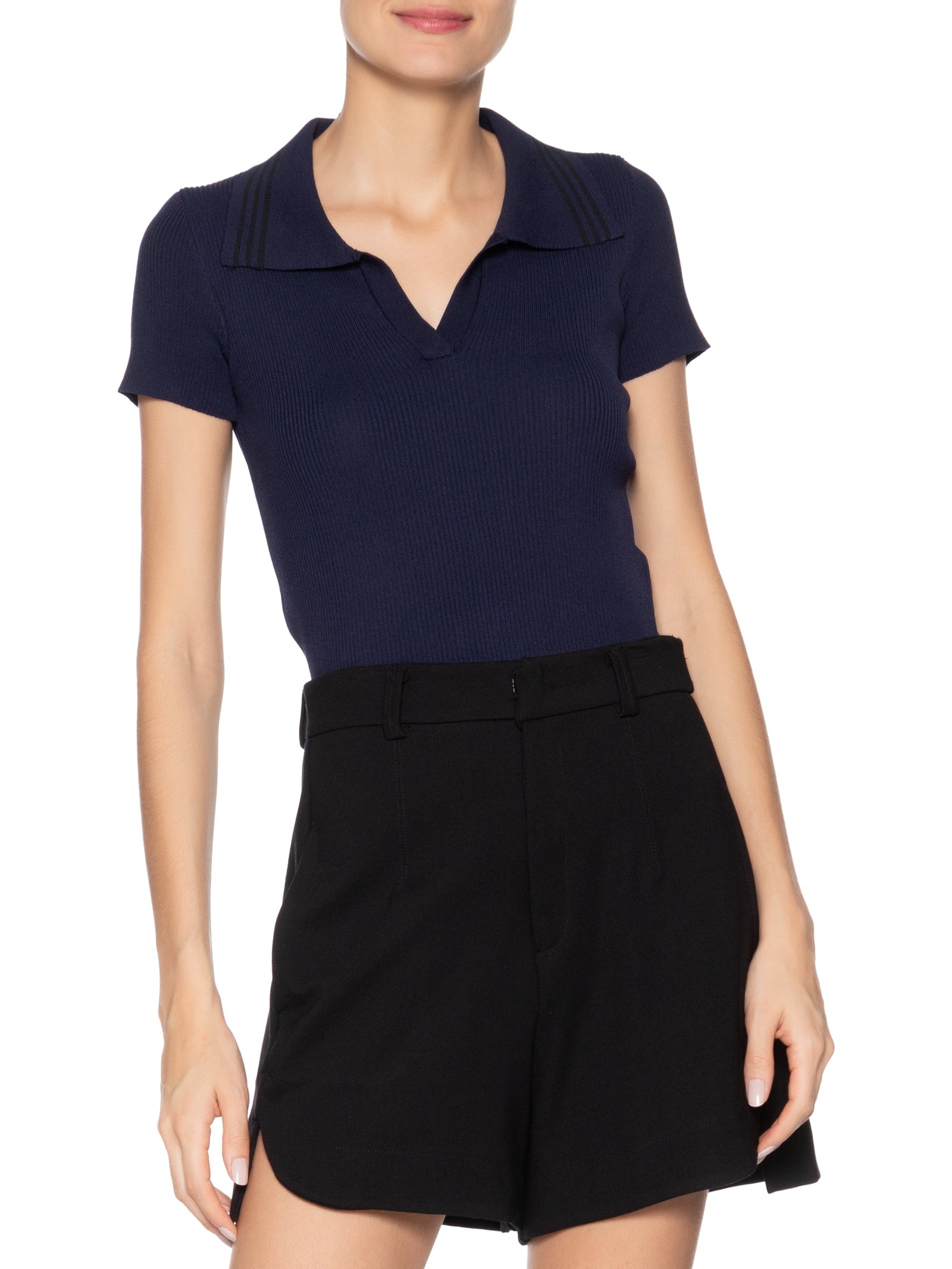 Blusa Feminina Tricot Gola Esporte Azul Basiq