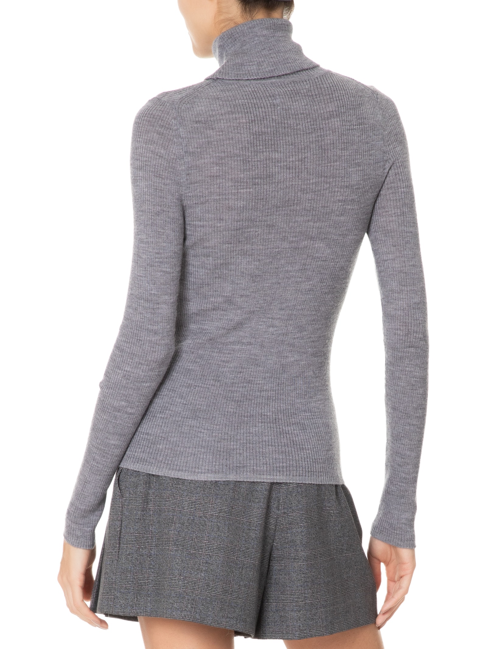 Blusa Feminina Tricot Gola Lã Cinza Shoulder