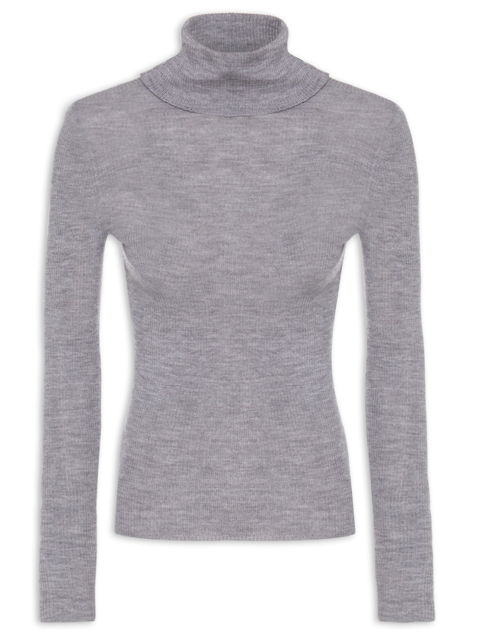 Blusa Feminina Tricot Gola Lã Cinza Shoulder
