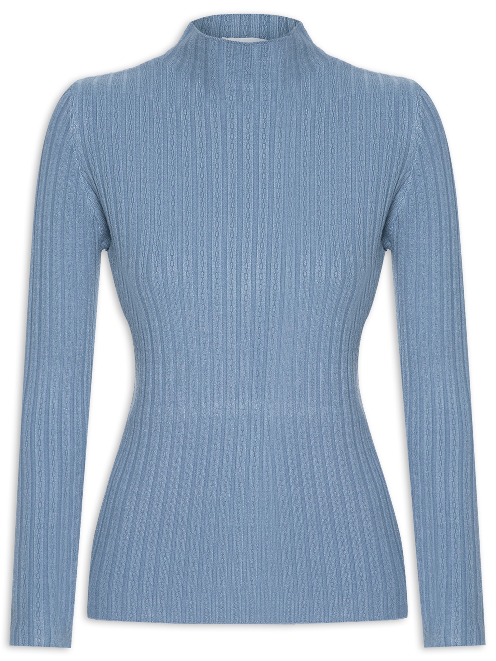 Blusa Feminina Tricot Gola Média Texturizada Azul  Basiq