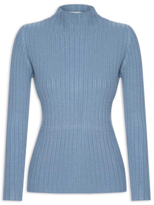 Blusa Feminina Tricot Gola Média Texturizada – Azul