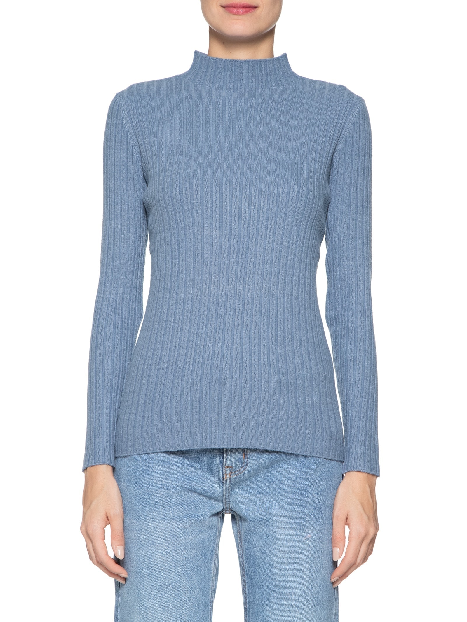 Blusa Feminina Tricot Gola Média Texturizada Azul  Basiq