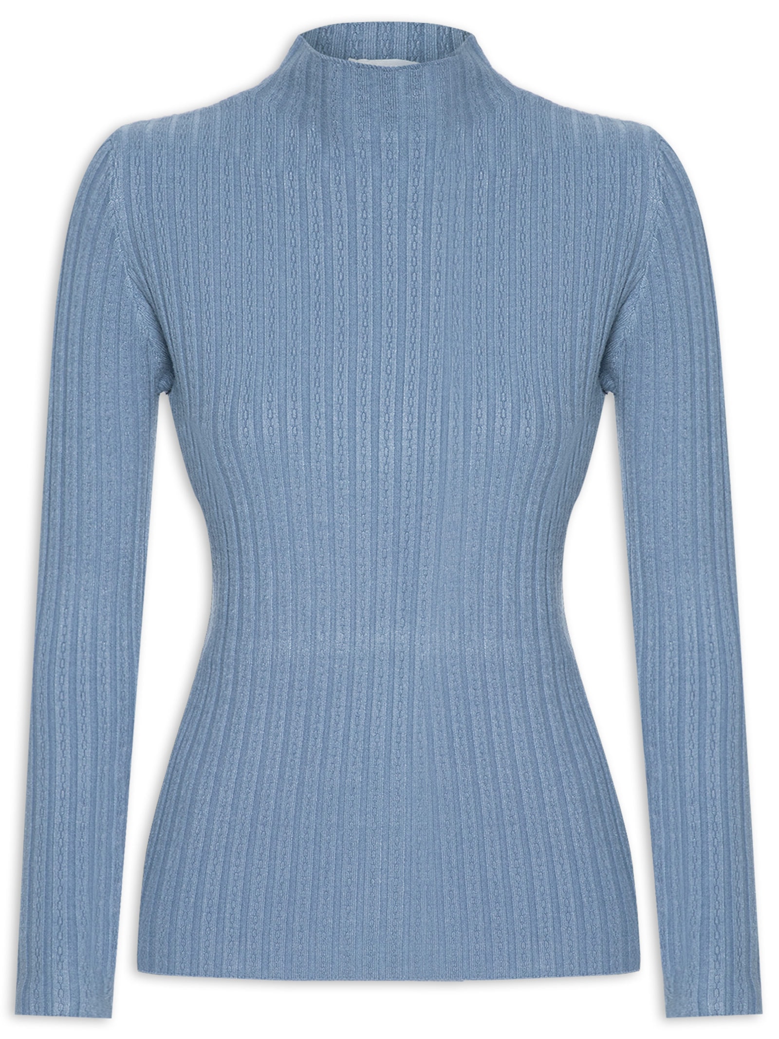 Blusa Feminina Tricot Gola Média Texturizada Azul  Basiq