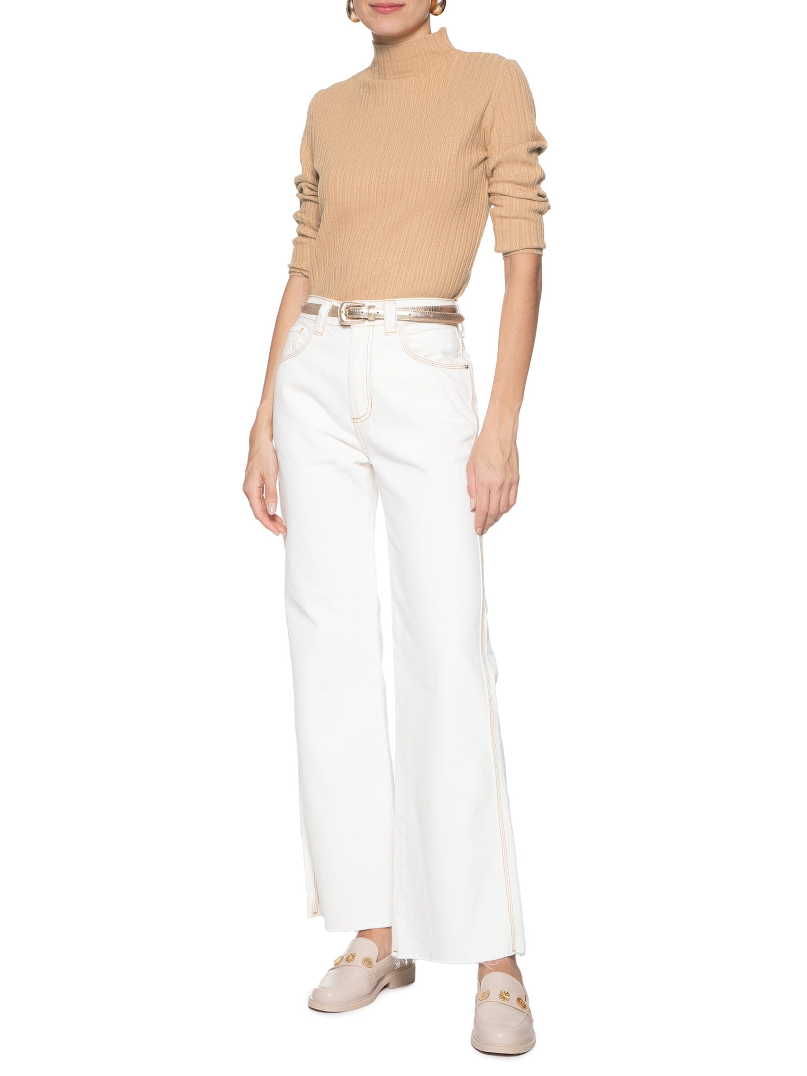 Blusa Feminina Tricot Gola Média Texturizada Marrom  Basiq