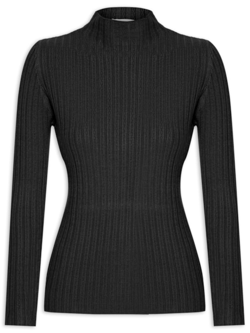 Blusa Feminina Tricot Gola Média Texturizada – Preto