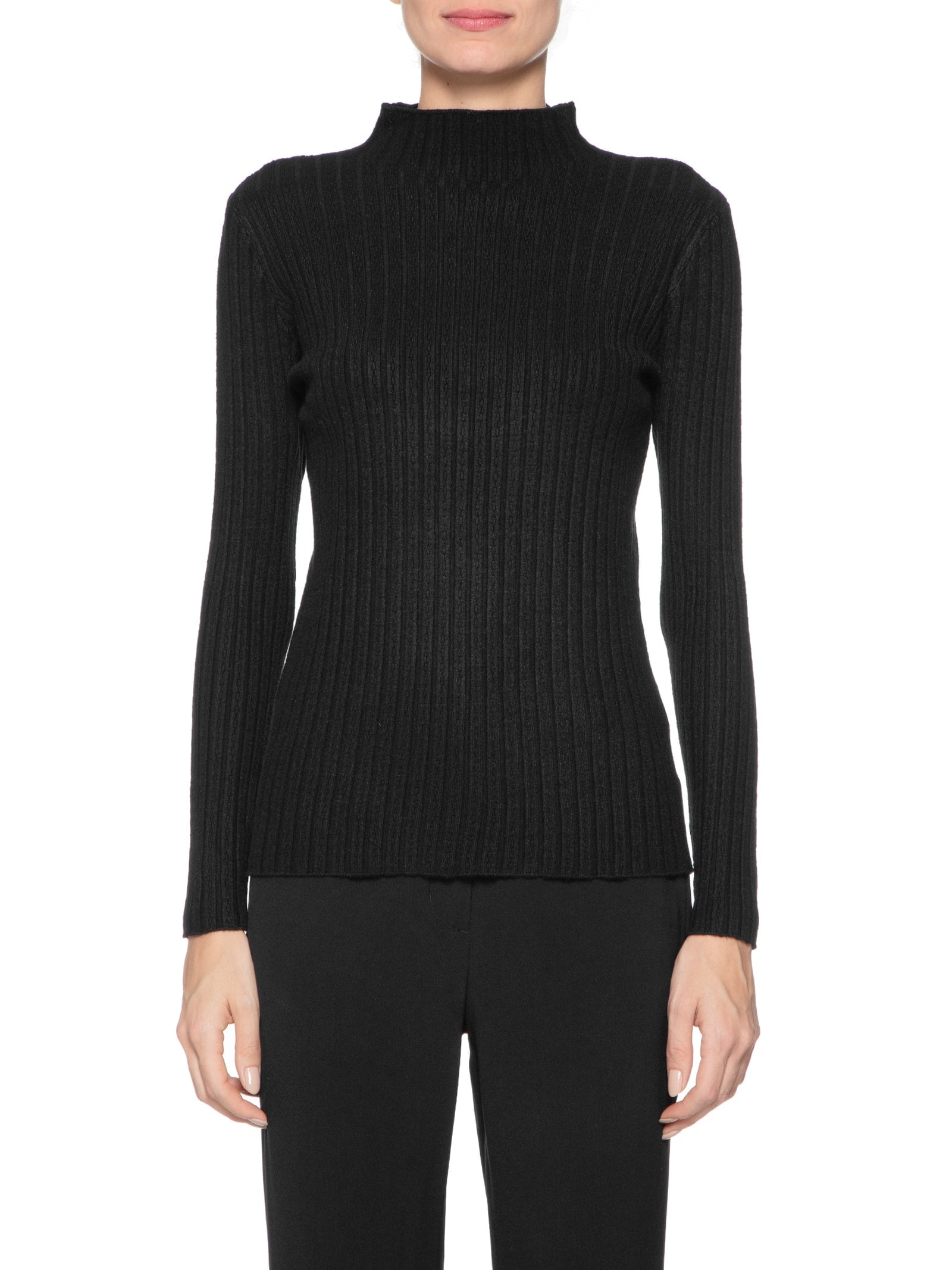 Blusa Feminina Tricot Gola Média Texturizada Preto  Basiq