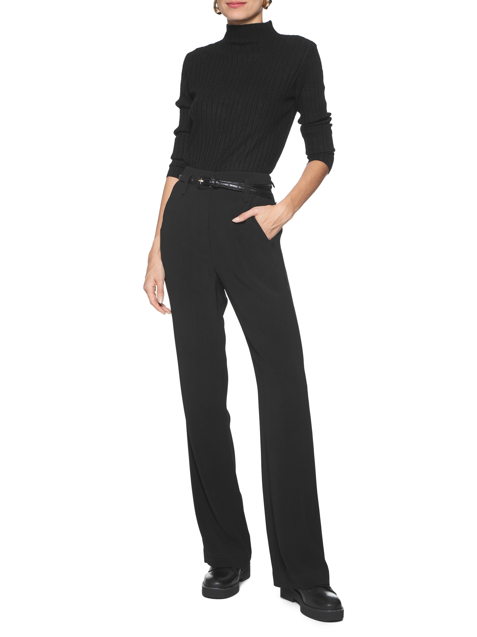 Blusa Feminina Tricot Gola Média Texturizada Preto  Basiq