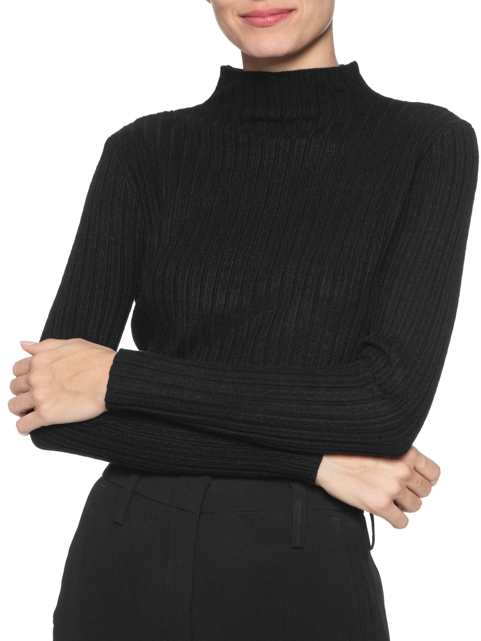 Blusa Feminina Tricot Gola Média Texturizada Preto  Basiq