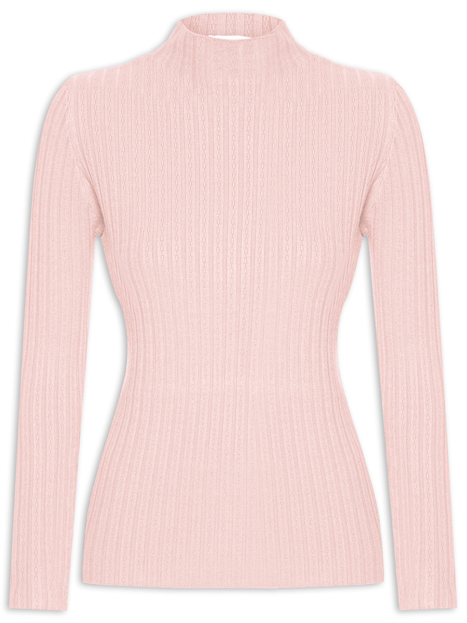Blusa Feminina Tricot Gola Média Texturizada Rosa Basiq