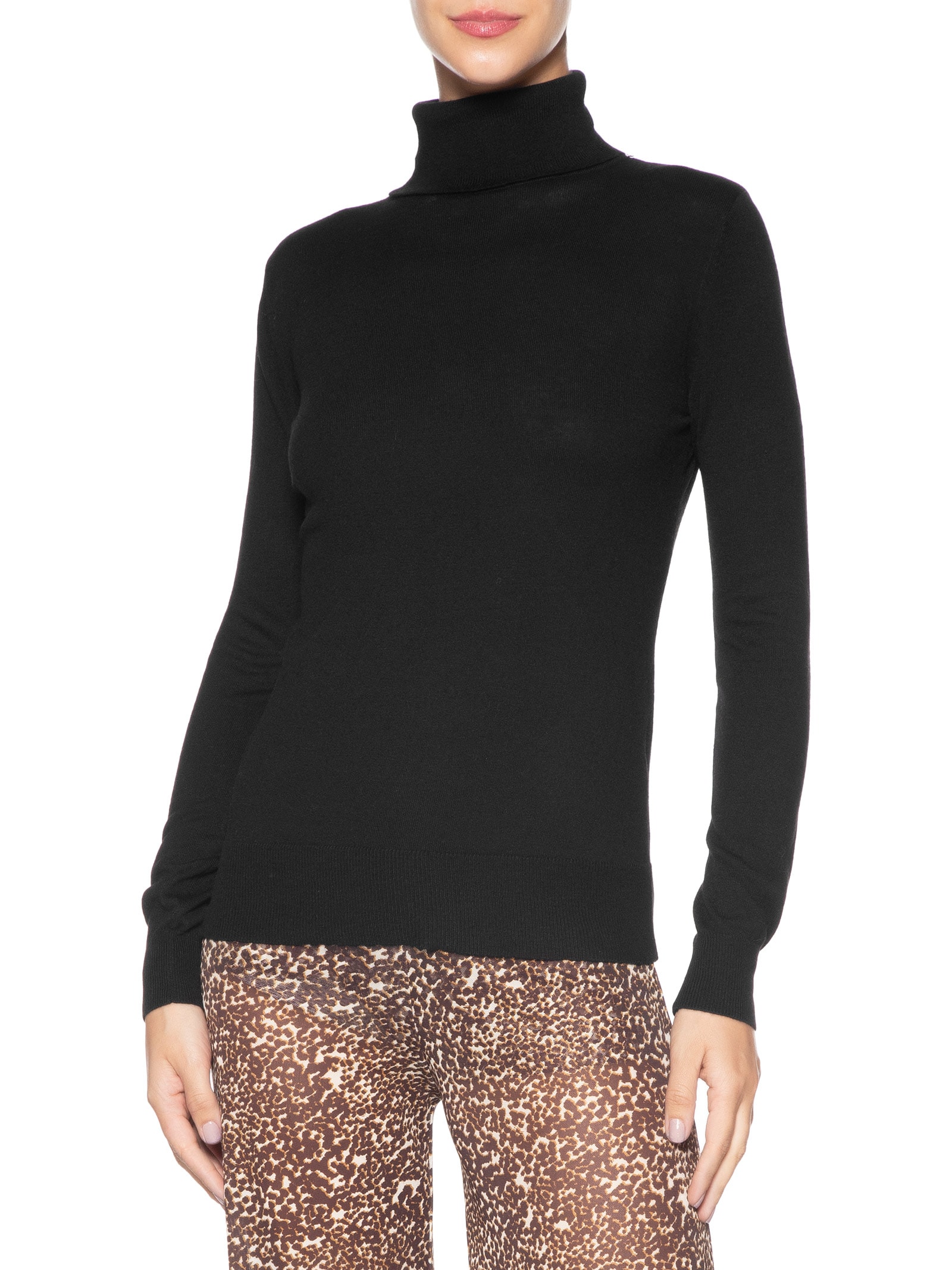 Blusa Feminina Tricot Gola Role Preto Maria Filó