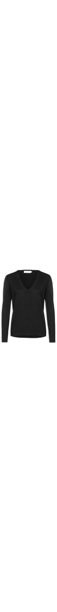 Blusa Feminina Tricot Lisa Com Gola V - Preto