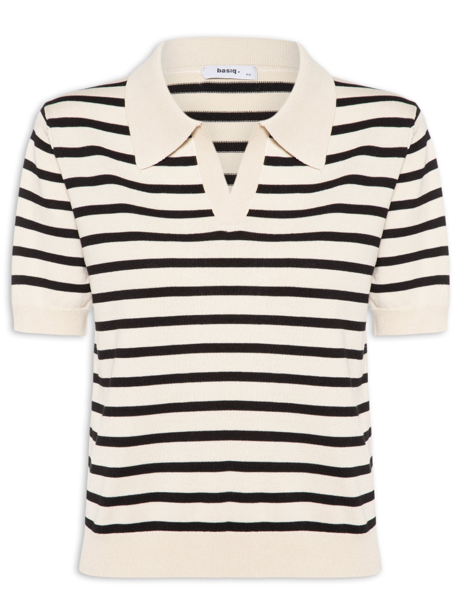 Blusa Feminina Tricot Listrada Gola Esporte Bege Basiq