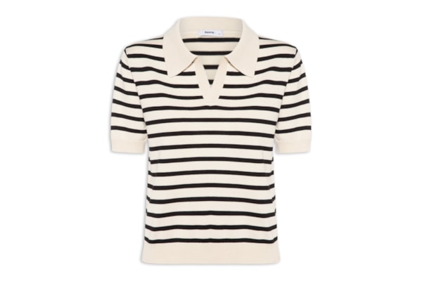 Blusa Feminina Tricot Listrada Gola Esporte - Bege