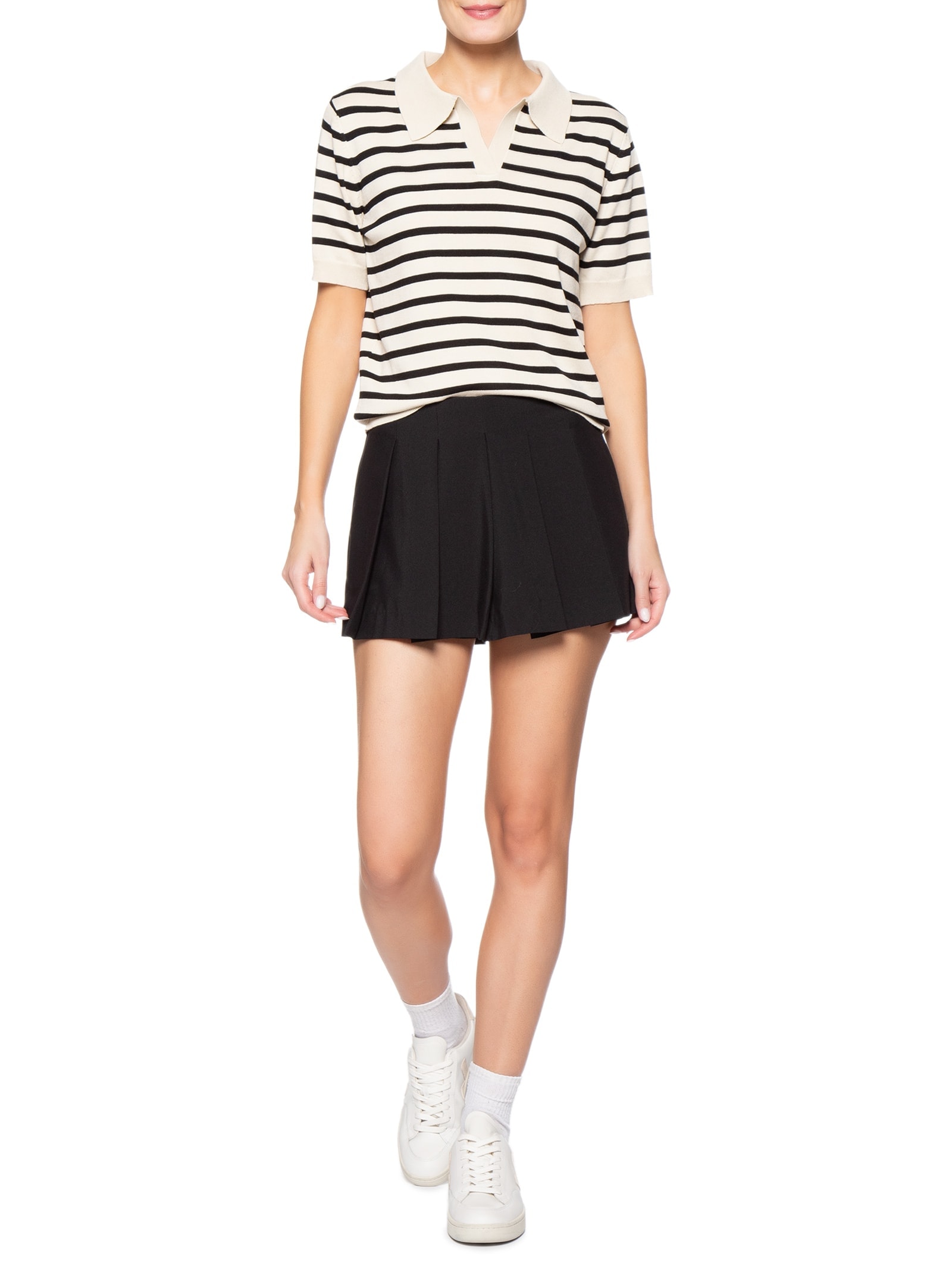 Blusa Feminina Tricot Listrada Gola Esporte Bege Basiq
