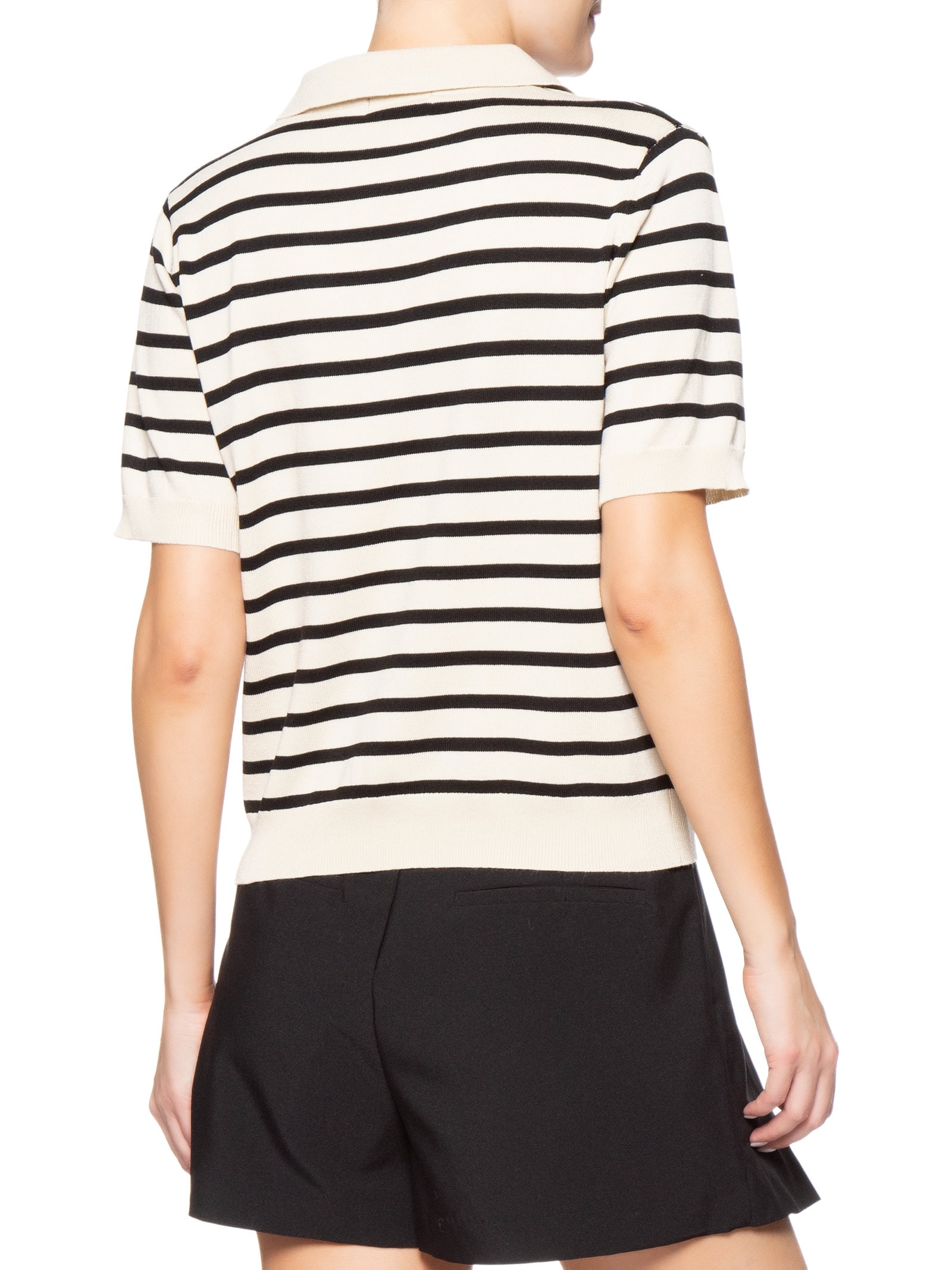 Blusa Feminina Tricot Listrada Gola Esporte Bege Basiq