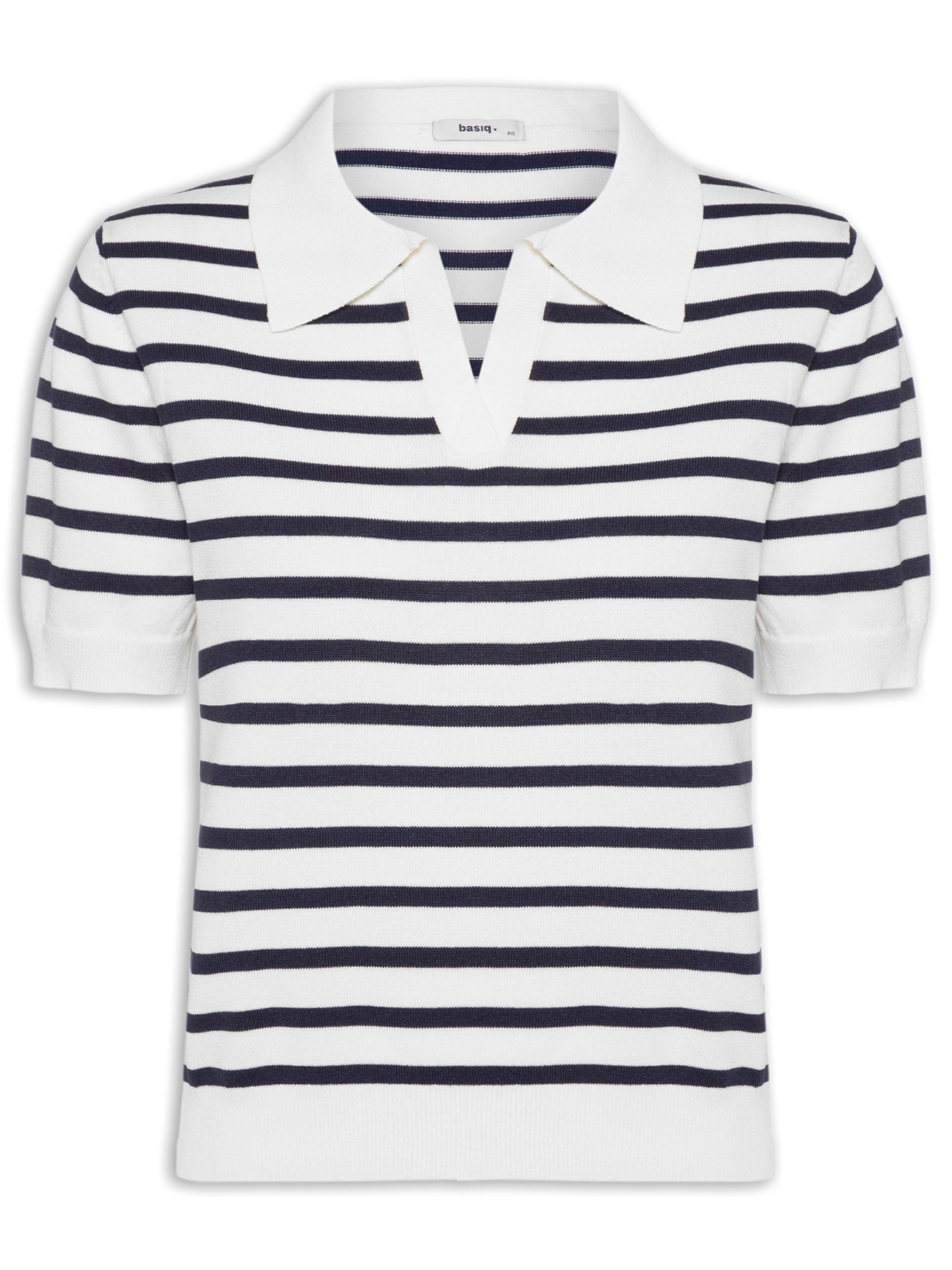 Blusa Feminina Tricot Listrada Gola Esporte Branco Basiq