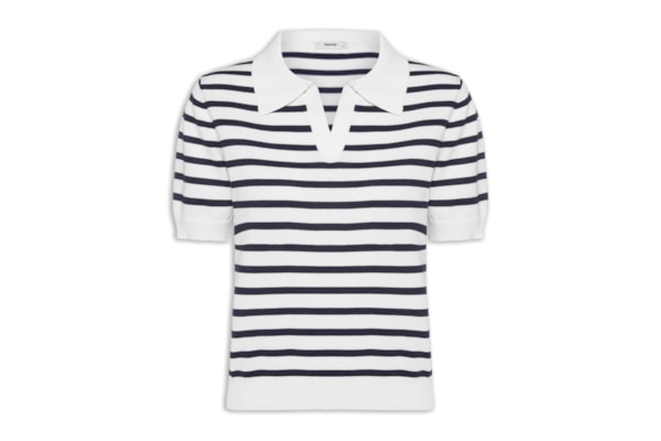 Blusa Feminina Tricot Listrada Gola Esporte - Branco