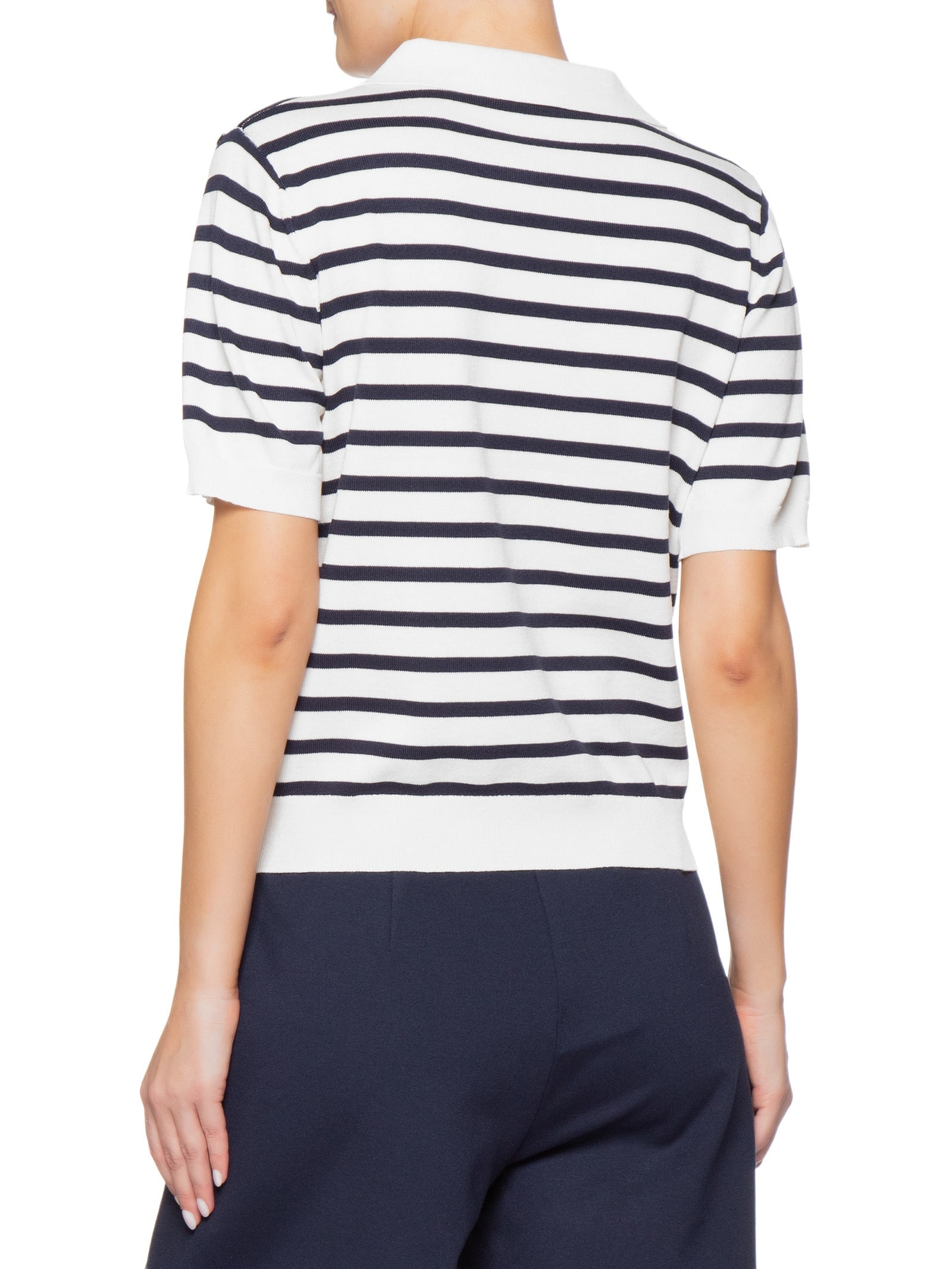 Blusa Feminina Tricot Listrada Gola Esporte Branco Basiq