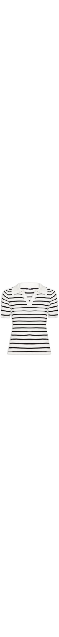 Blusa Feminina Tricot Listrada Gola Esporte - Off White
