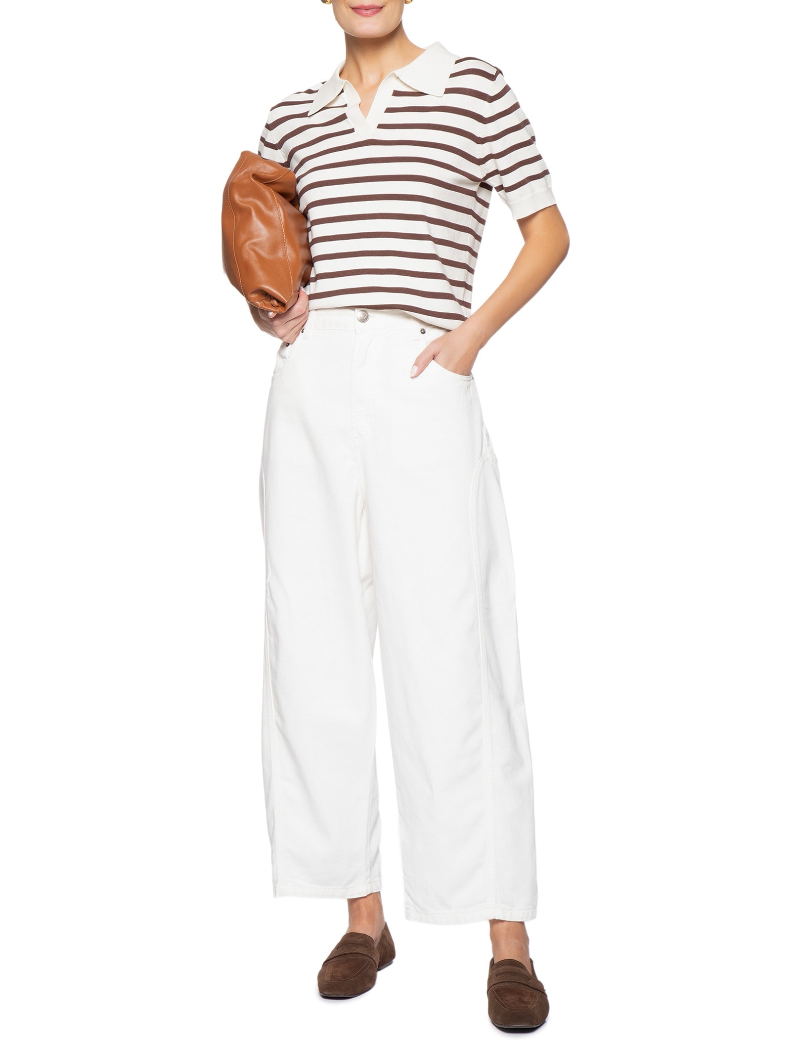Blusa Feminina Tricot Listrada Gola Esporte Off White Basiq