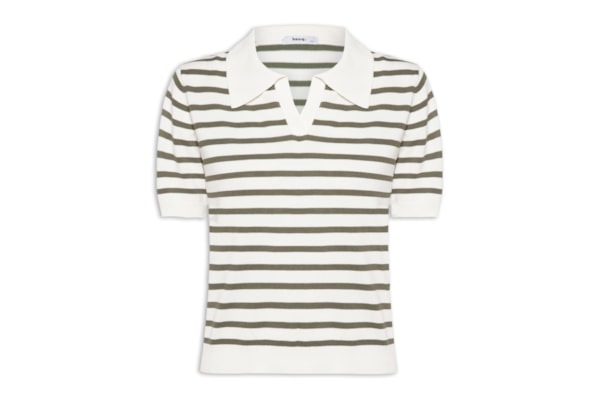 Blusa Feminina Tricot Listrada Gola Esporte - Off White