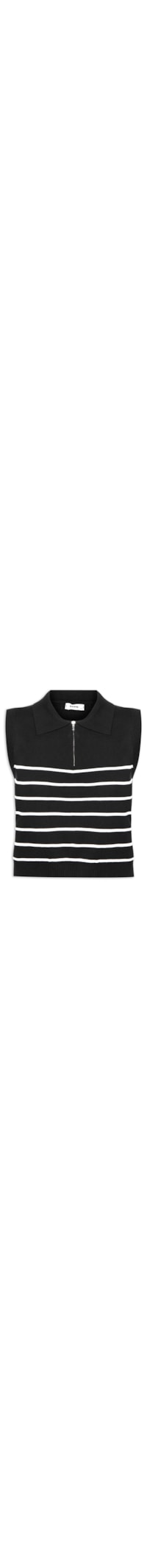 Blusa Feminina Tricot Listrada Gola Polo - Preto