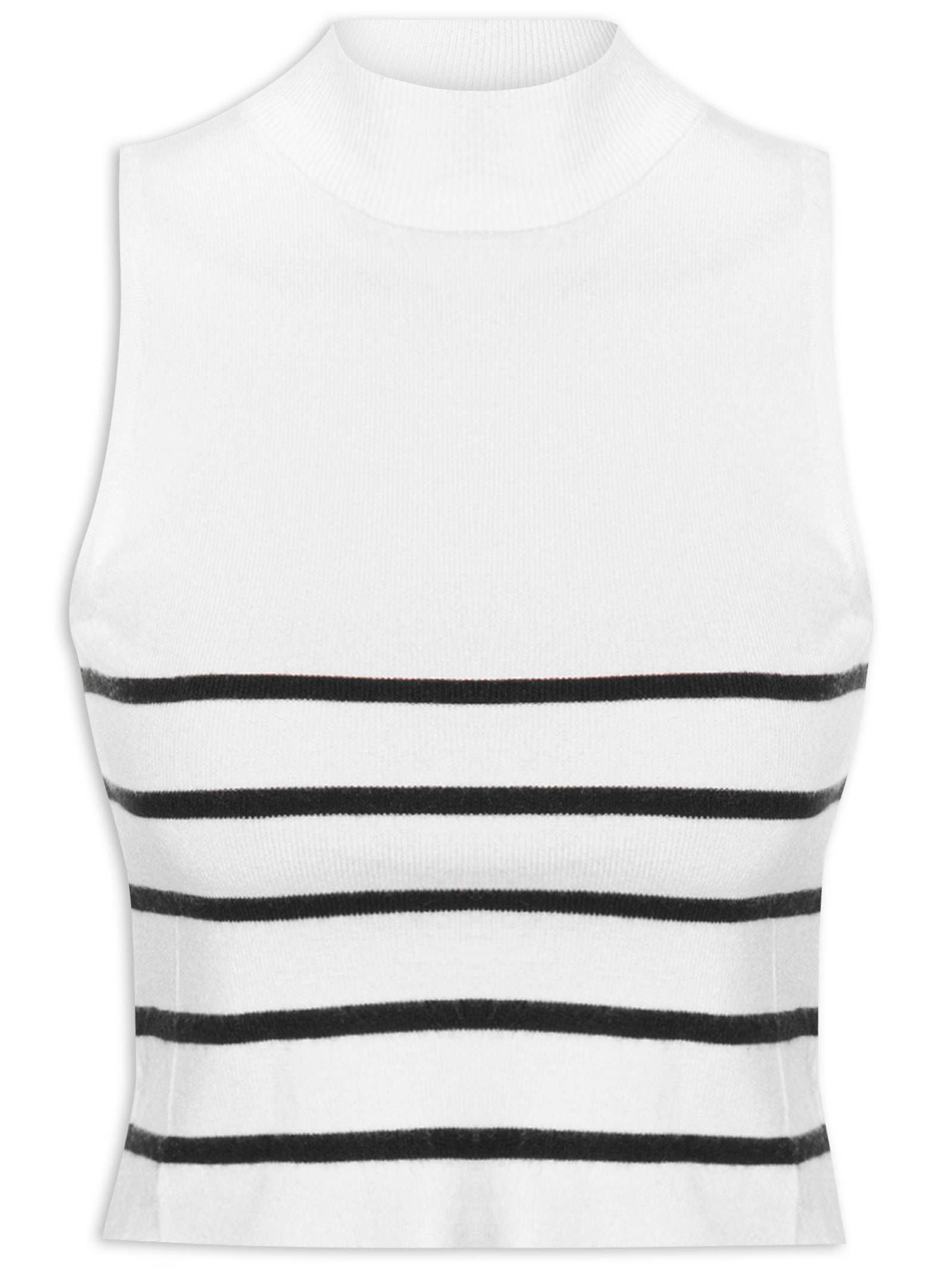 Blusa Feminina Tricot Listrada Sem Manga Branco Basiq