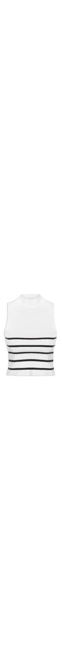 Blusa Feminina Tricot Listrada Sem Manga - Branco