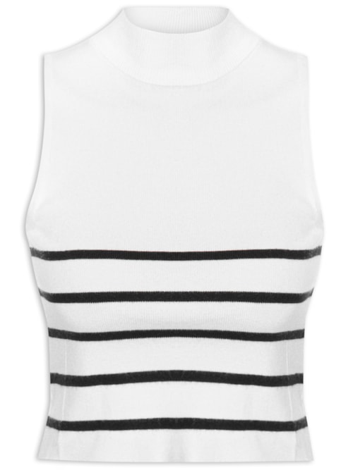 Blusa Feminina Tricot Listrada Sem Manga – Branco