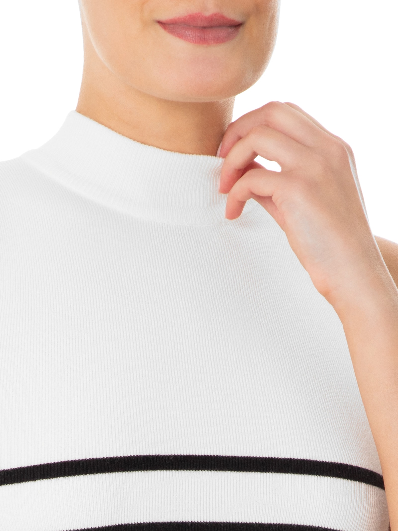 Blusa Feminina Tricot Listrada Sem Manga Branco Basiq