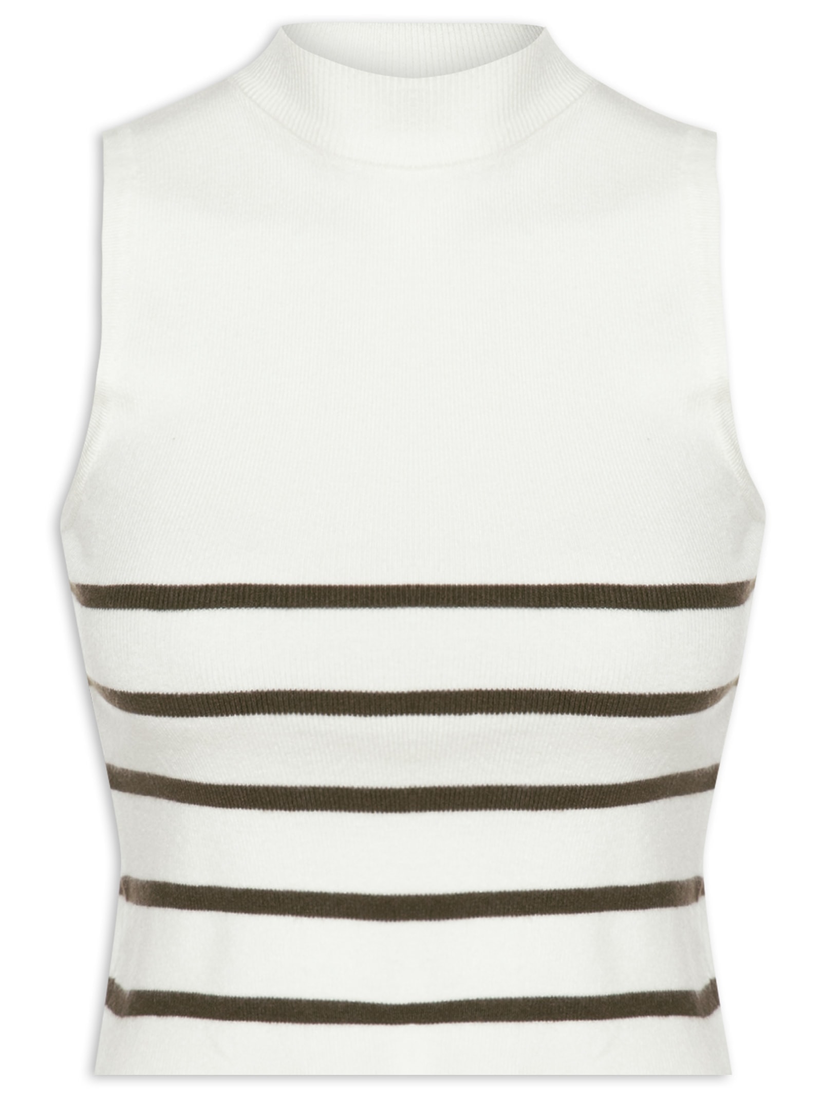 Blusa Feminina Tricot Listrada Sem Manga Branco Basiq