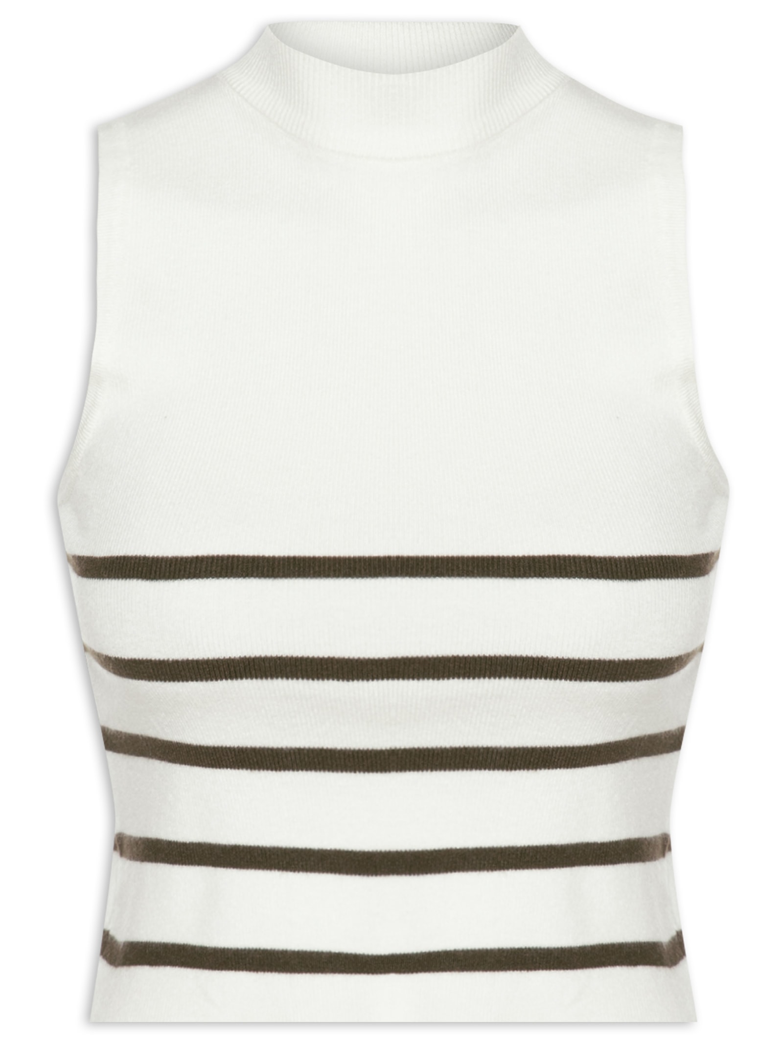 Blusa Feminina Tricot Listrada Sem Manga Branco Basiq