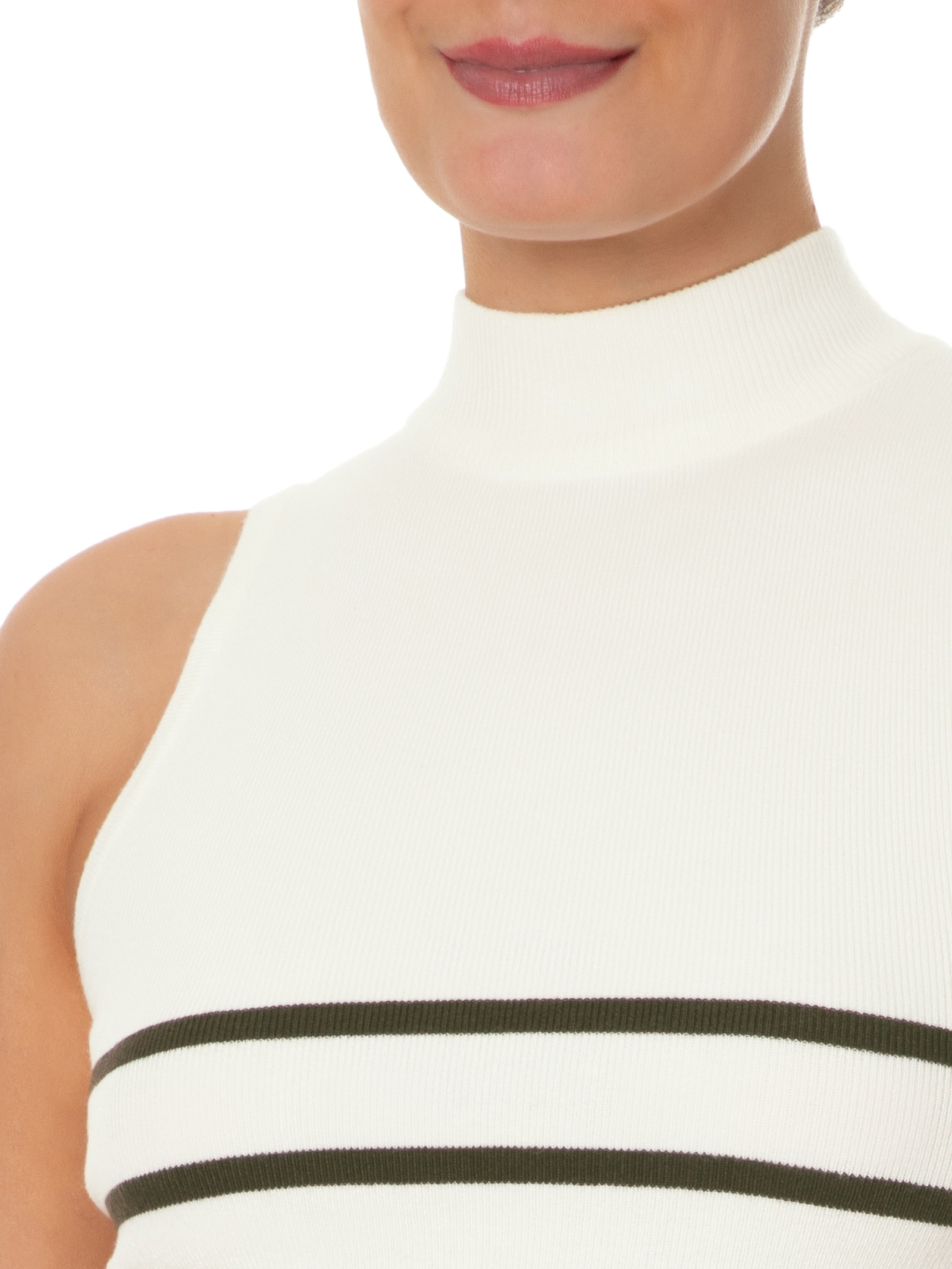 Blusa Feminina Tricot Listrada Sem Manga Branco Basiq