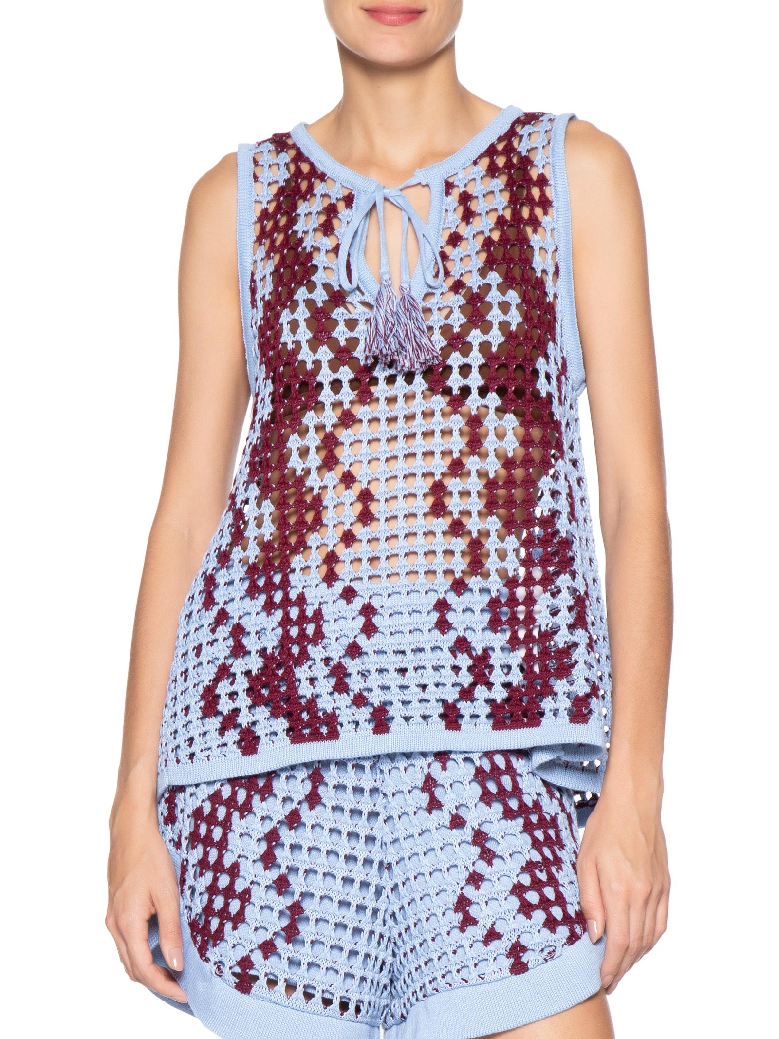 Blusa Feminina Tricot Listras Ondas Azul Dress To