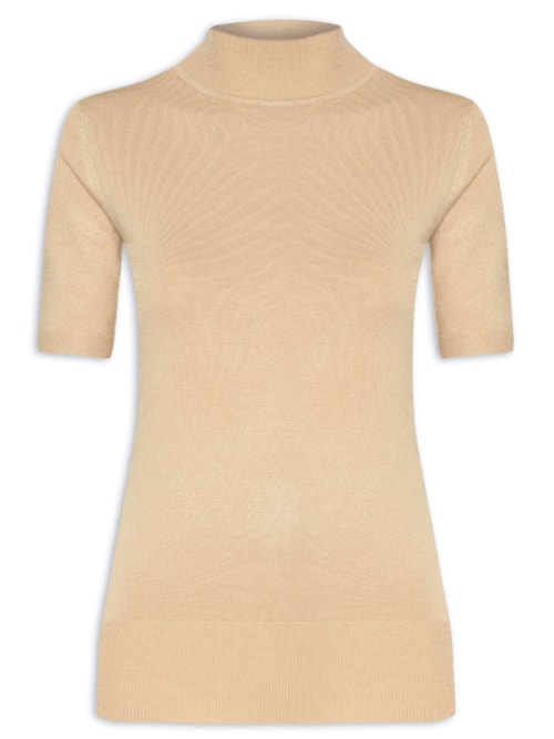 Blusa Feminina Tricot Manga Curta Basic – Bege