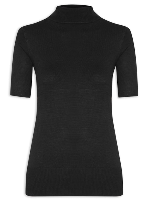 Blusa Feminina Tricot Manga Curta Basic – Preto