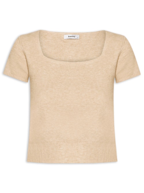 Blusa Feminina Tricot Manga Curta – Bege