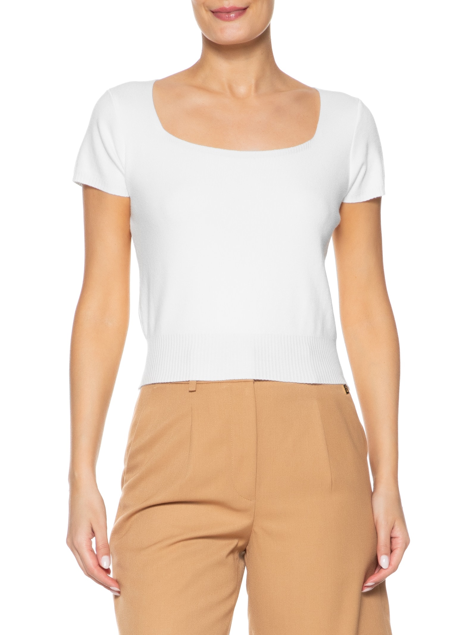 Blusa Feminina Tricot Manga Curta Branco Basiq