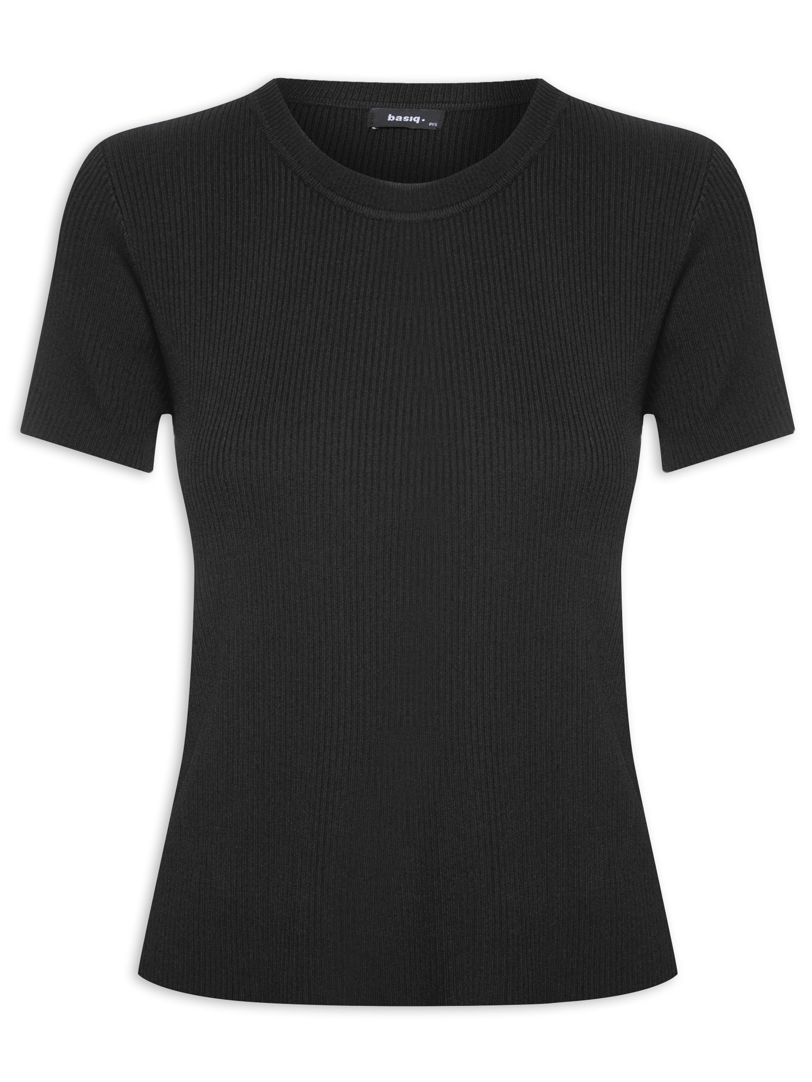 Blusa Feminina Tricot Manga Curta Canelada Preto Basiq
