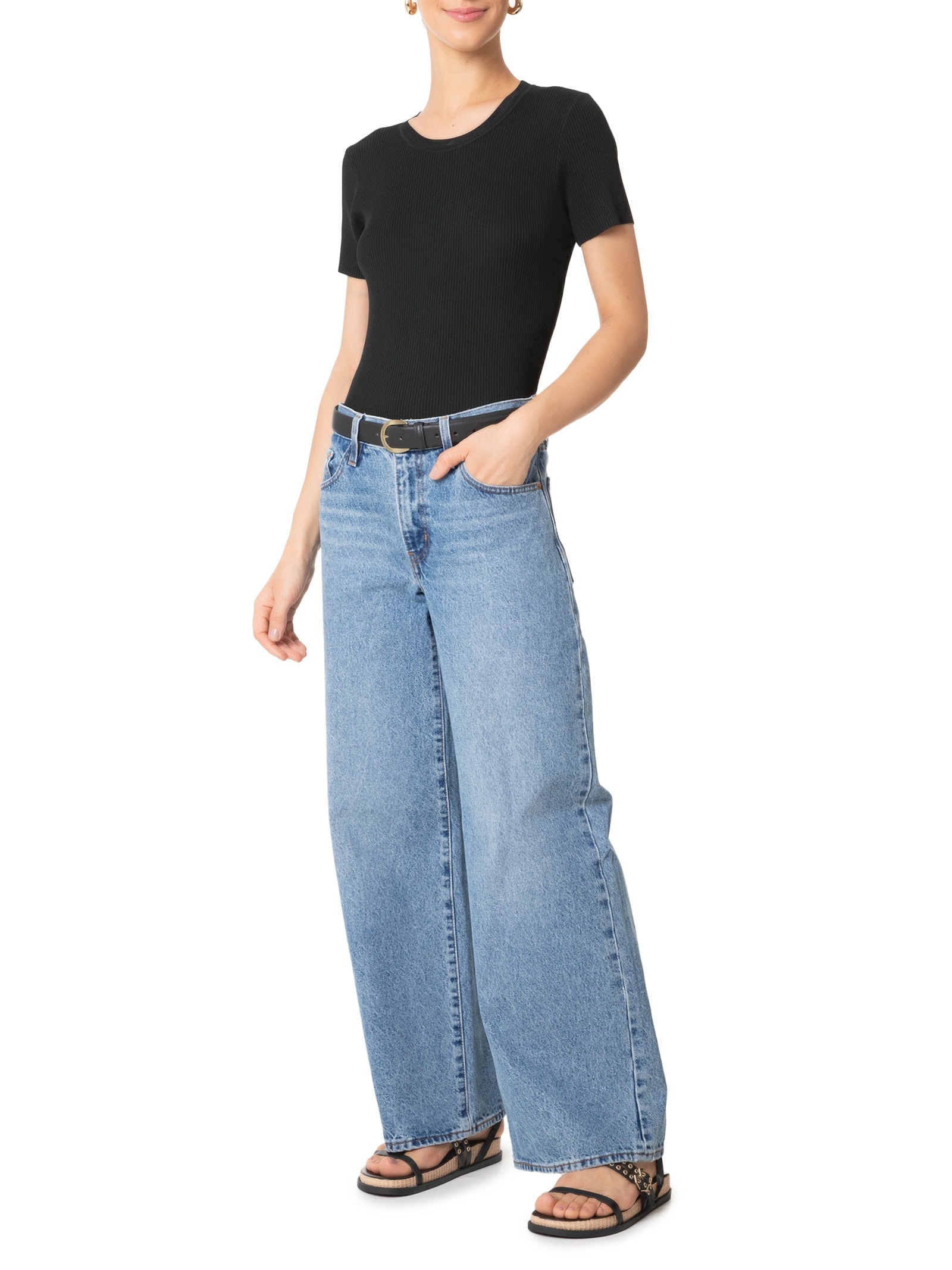 Blusa Feminina Tricot Manga Curta Canelada Preto Basiq