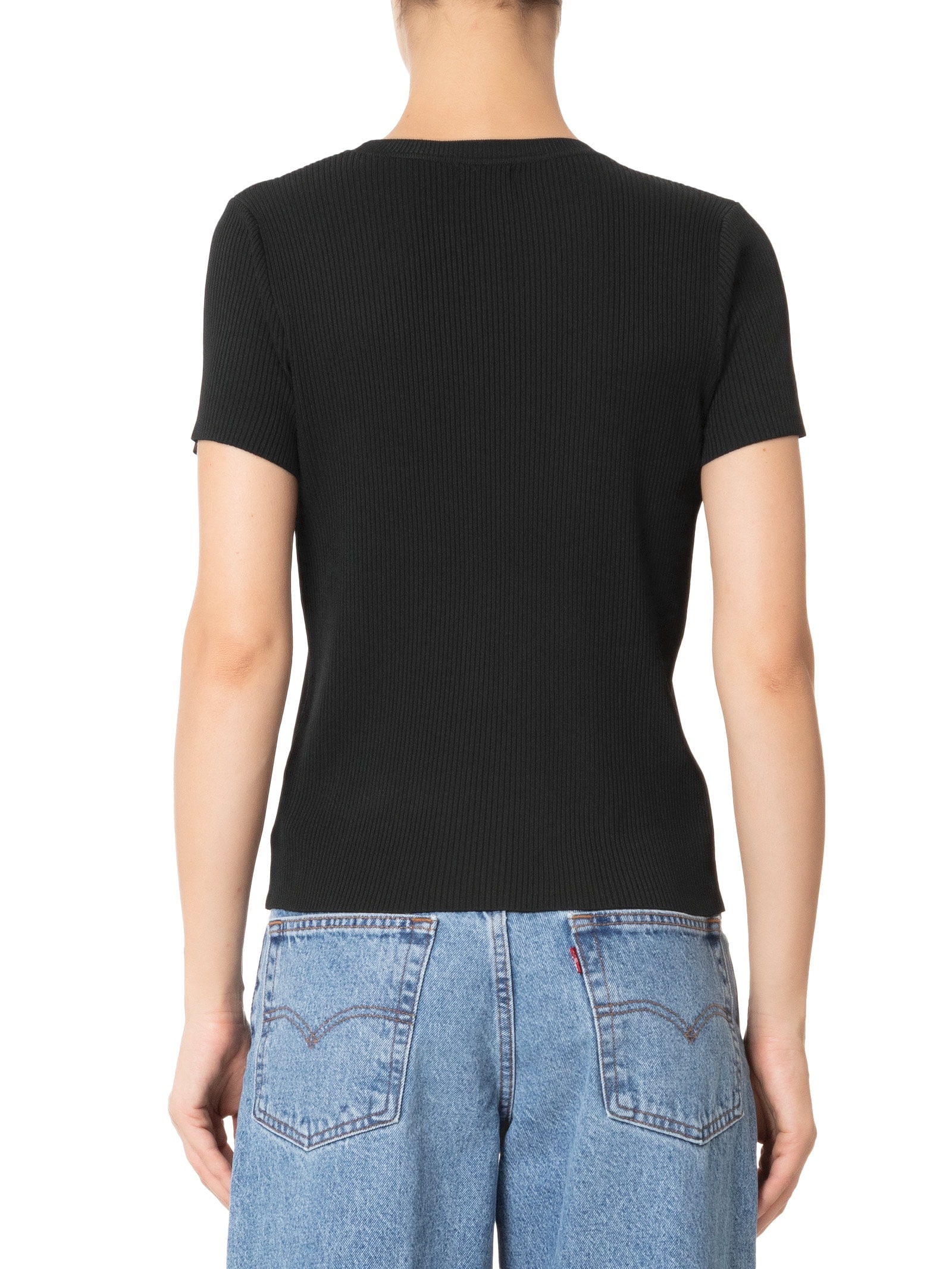Blusa Feminina Tricot Manga Curta Canelada Preto Basiq