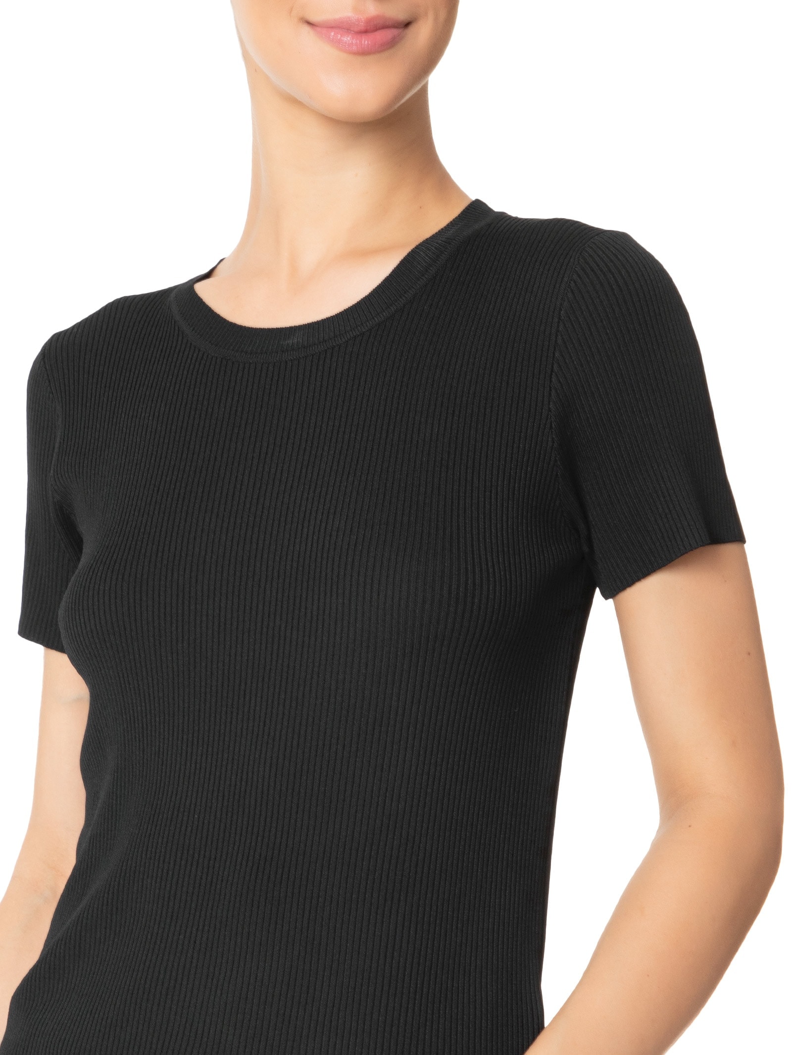 Blusa Feminina Tricot Manga Curta Canelada Preto Basiq