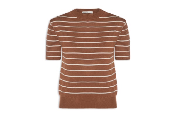 Blusa Feminina Tricot Manga Curta - Marrom